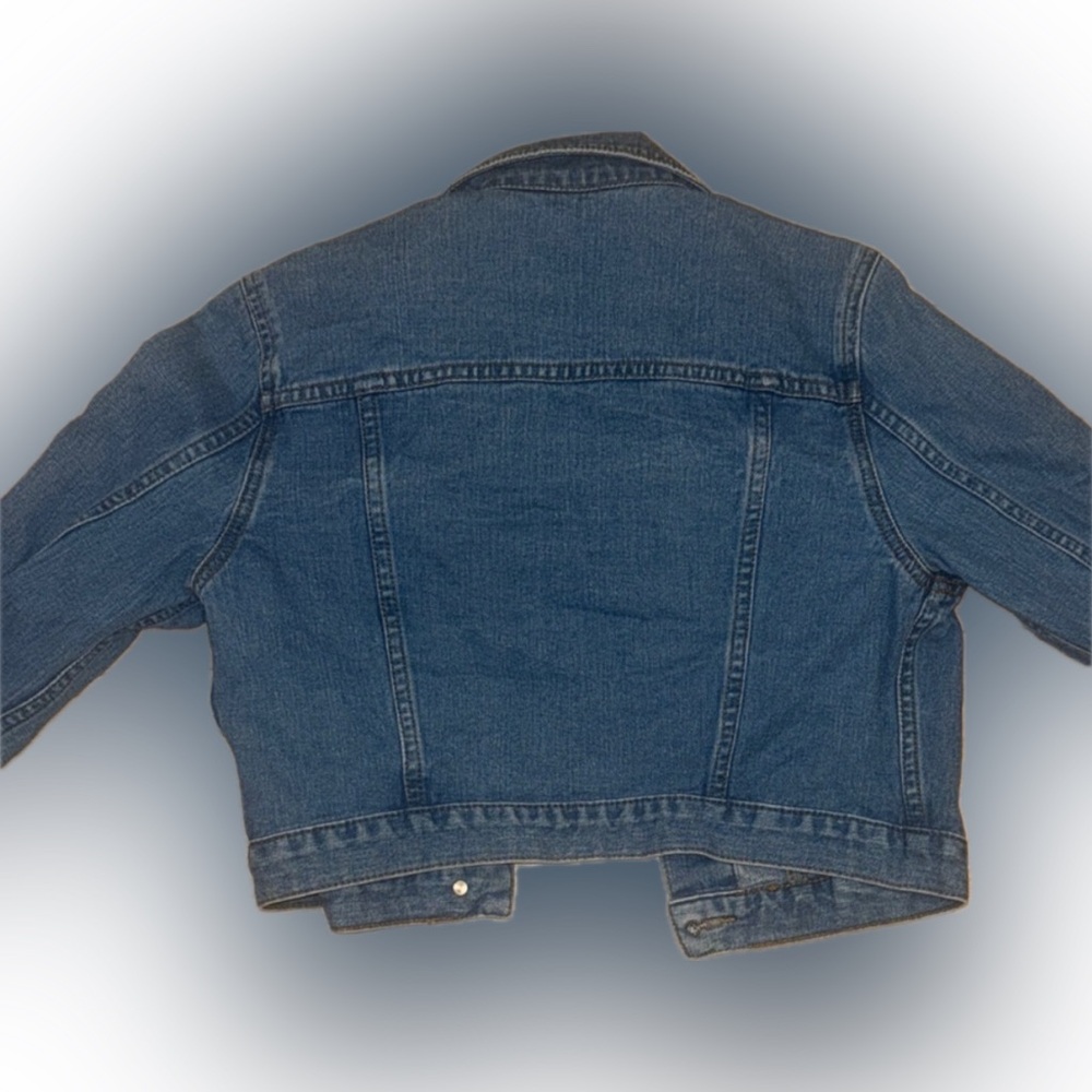 Guess Cropped Denim Jacket with Red Stripe Detail - Picture 2 of 2